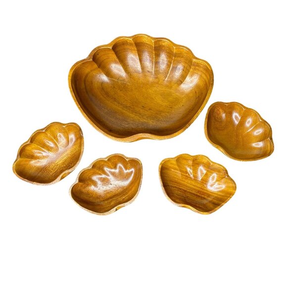 Vintage Monkeypod Wood Set of 5 Bowls Serving Set, Tiki, Boho, MCM, Giftable - Picture 1 of 10